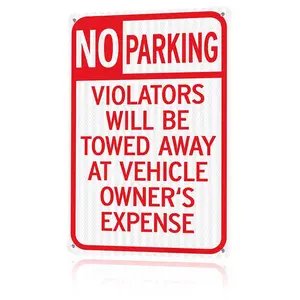 No Parking Violators Will Be Towed Away At Owner's Expense Metal Sign 12x8 In Aluminum, Vintage Warning Tin Sign for Driveway, Yard, Street, Retro No Parking Wall Art, 12x8 Inch Aluminum Plaque