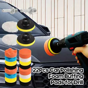 22-Piece 3-in Self-Adhesive Foam Pads Set - Car Drill Buffing Kit with Quick Swap Drill Adapter - Multipurpose Detail Wheel for Waxing Polish, Sealing Glaze - No Electricity Needed (For Cycling, Outdoor Recreation) outdoorfun