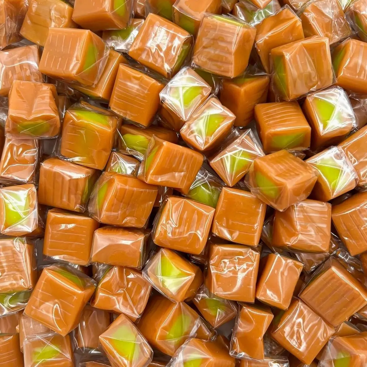Caramel Cubes Candy | 1 Pound Bag - Approx. 75 Count | Green Apple Filling | Individually Wrapped