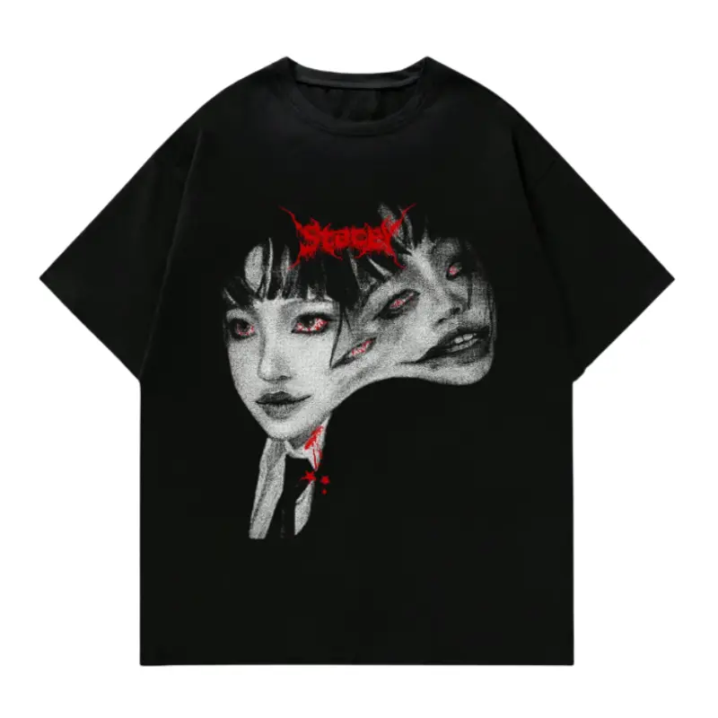 Y2K Horror Aesthetic T-Shirt - Dark Gothic Multi-Face Psychedelic Tee, Retro Pixel Dream Tee - 2000s Nostalgia, Digital Art Print, Unisex Tshirt