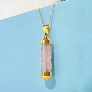 Boho Rose Quartz Stone Perfume Necklace | Heart Chakra Healing | Self-Love & Social Luck Amulet #LoveAttractingPendant #HealingCrystalJewelry