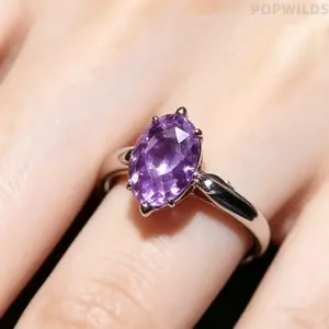 Minimalist Purple Water Droplet Ring - Diamond-Studded, Small Diamond, Water Element, Sparkly Embellished Ring for Daily Wear, Upscale Niche Design Elegant Index Finger Jewelry, Diamond-Studded Rings, Small Diamond Rings