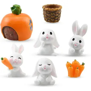 7 PCS Mini Bunny Cake Toppers, Bunny Cake Decorations, Cute Resin Rabbits Figurine for Kids, Miniature Landscape Decorations, Birthday Party Gifts Decor Supplies