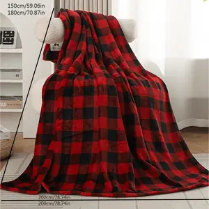 1pc Soft & Warm Red and Black Plaid Print Flannel Blanket, Multi-Purpose Throw Blanket for Couch, Sofa, Office, Bed, Camping, Travel, and Gift for All Seasons, Including Christmas
