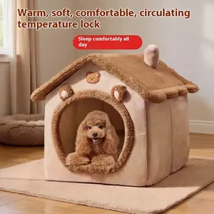 Cozy Winter House-Shaped Pet Bed - Warm, Washable & Perfect for Small Dogs and Cats, Ideal for Teddy Breeds & Year-Round Comfort Detachable plush