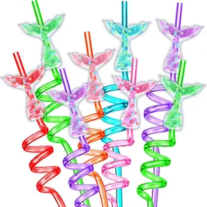 Mermaid Party Favors Set, Mermaid Tail Straws, Reusable Pet Material, 16 Pieces, Perfect for Birthday Parties, Shiny Mermaid Accessories