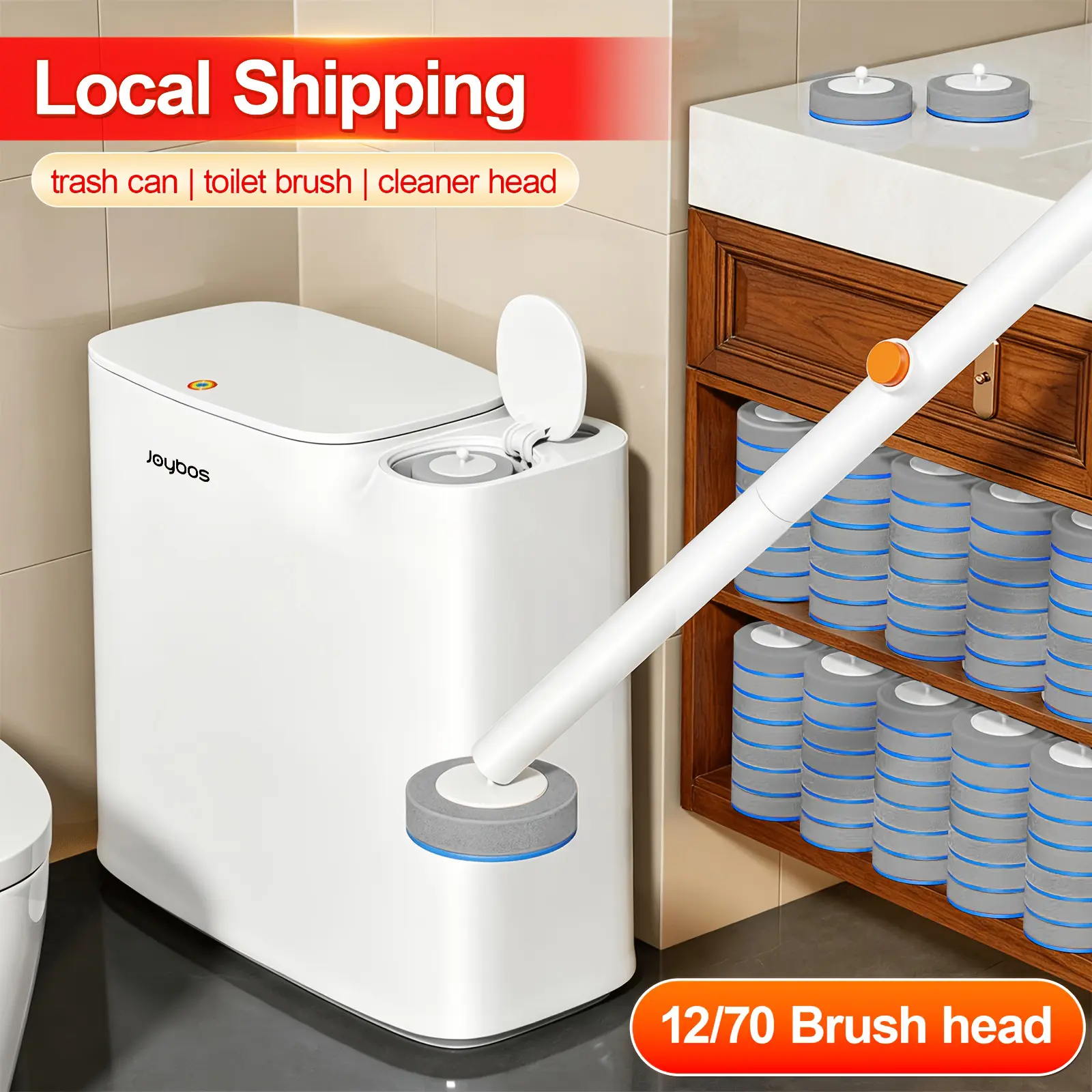 Bathroom Trash Can,Trash Can With Toilet Brush Set, Waterproof Bathroom Trash Can,With Removable Inner Bucket, Slim Trash Can for Bathroom, RV，White,#TikTokShopBackToSchool