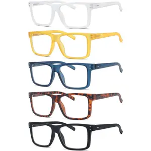 5-pack Oversized Reading Glasses Square Large Frame Readers for Men and Women +1.50
