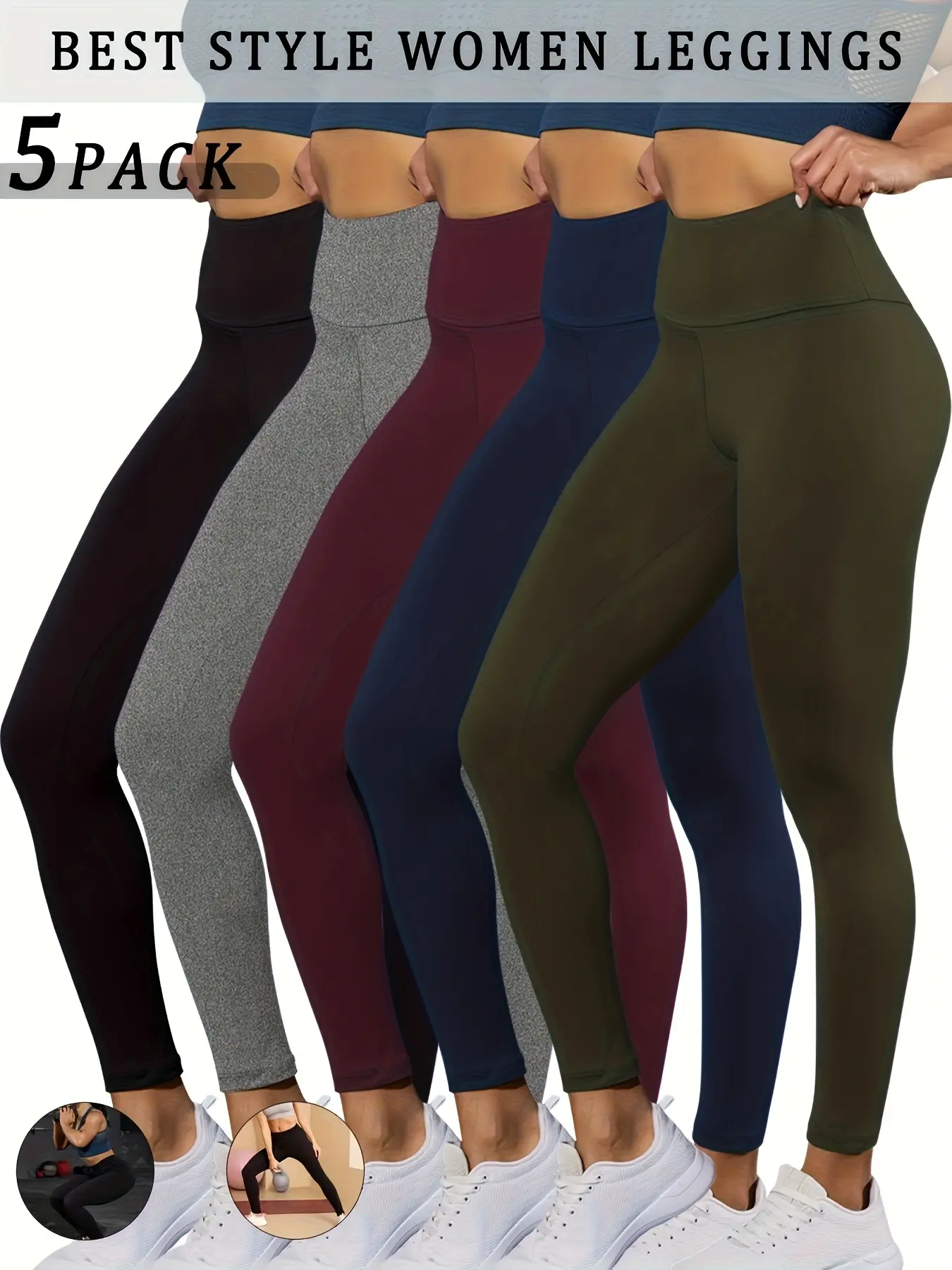 Women's 5-Pack Super Soft High-Waisted Leggings, Tummy Control No-See-Through Pants for Workout, Yoga, Gym