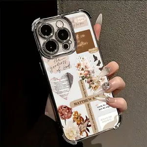 Four-corner Thickened Mobile Phone Case for iPhone 17 Air 16 15 14 13 12 11 Pro Max Plus 16e border Electroplating with counter-fall Safety Cushion Stylish Bible verse pattern Phone Case Suitable Protection Cellphone