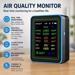 12-In-1 WiFi Indoor Air Quality Gas Analyzer, Large Screen Display, Remote Monitoring, Co2 Concentration, School, Office, Bedroom, Living Room