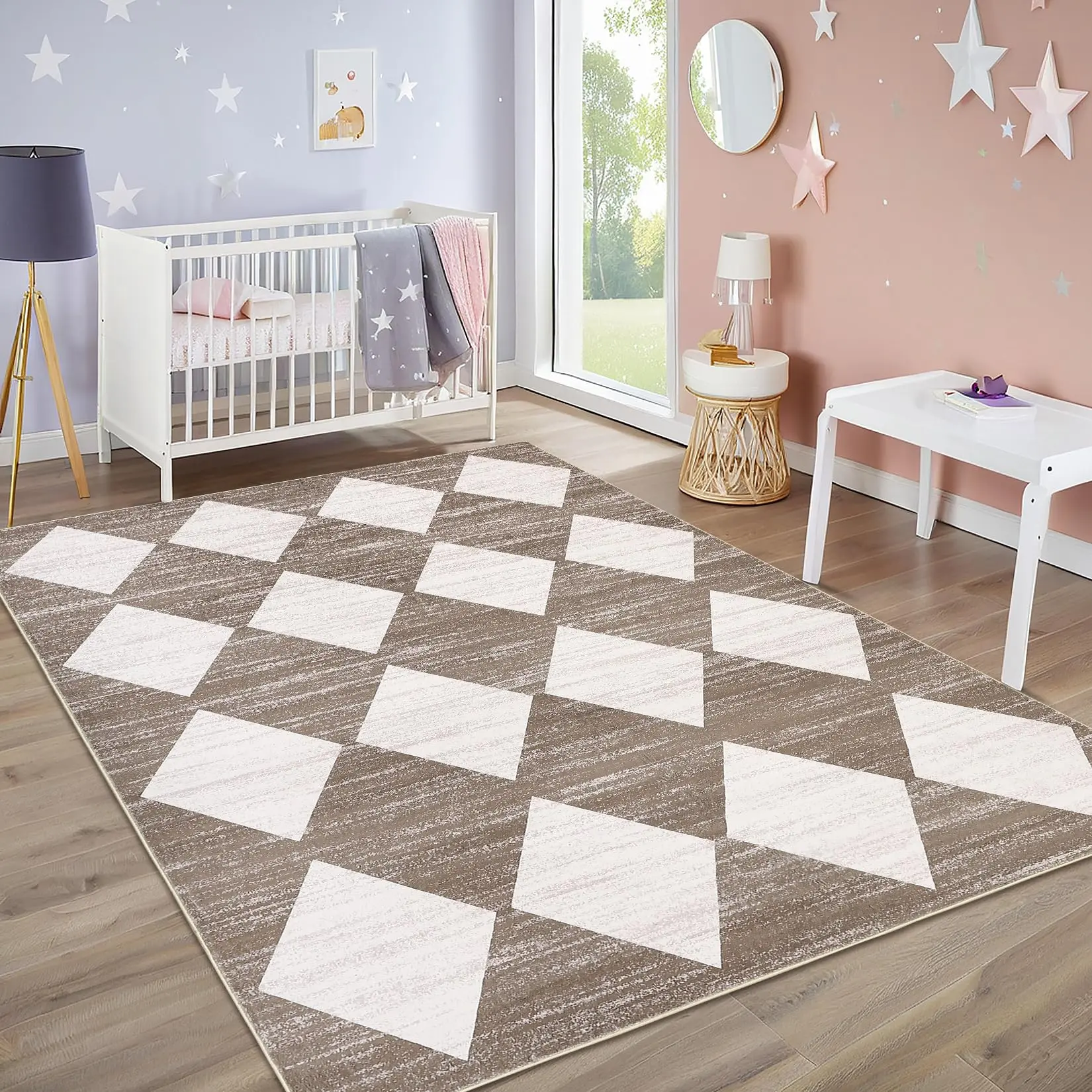 GARVEE - Washable Checkered Rug, 8 x 10 Inches, Modern Neutral Rug for ...