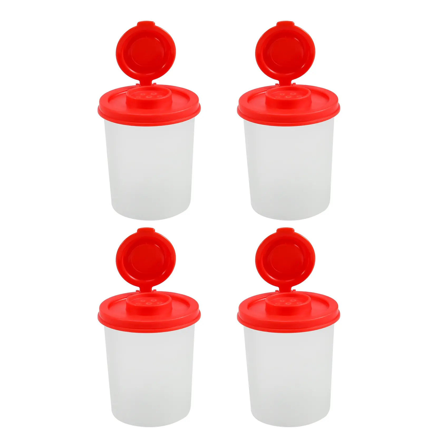 4PCS Car Interior Decoration Durable Plastic Containers - Flip-Top Type, Moisture-Proof, Airtight Lid, Washable Red-Lidded Transparent Bars for Automotive Use, Restaurants, Cafes (Salt & Pepper Dispensers, Canisters)