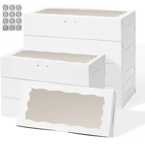7.09'x4.9'x1.57' Tall Cake Boxes with Window, White Cheesecake Bakery Boxes, Medium Cake Baking Boxes with Stickers for Cakes, Pies, Wedding, Birthday Party