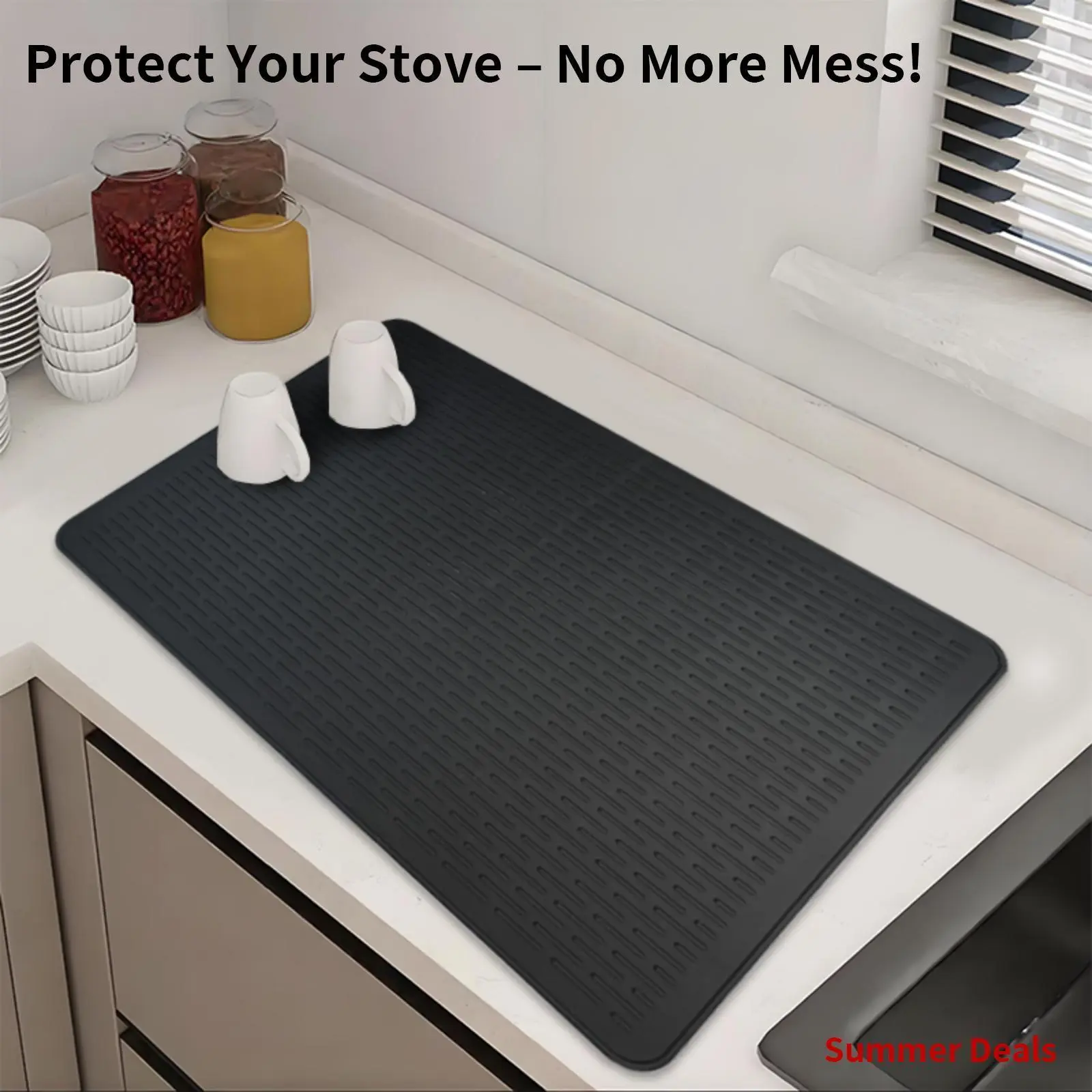 Silicone Heat Resistant Kitchen Counter Mat, Non-Slip Waterproof Countertop Protector, Multi-Purpose Dish Drying Mat for Coffee Maker, Air Fryer, Stove Top & Kitchen Essentials