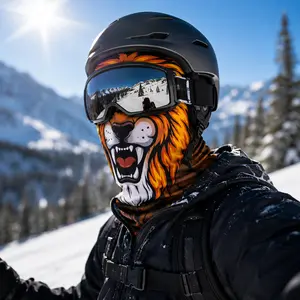 Trendy Lion Print Balaclava Ski Mask - Breathable Full Face Cover for Skiing, Motorcycling