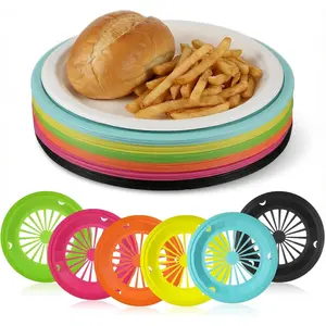 30 Pcs Reusable Plastic Paper Plate Holders, 10 Inch Heavy Duty Round Paper Plate Holder with Snap-In Grooves Hollow Plates Holders for Picnic Party BBQ(6 Assorted Colors)