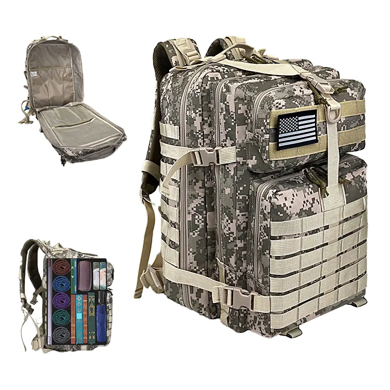 Wolt 45L Large Multifunctional Utility Tactical Rucksack for Adult Males - 900D Polyester Waterproof Military Pack, Durable for Outdoor Hiking, Camping, Gym Use, Zip-Closure, Sporty Adventure Backpack, Multifunctional Backpack, High-Capacity