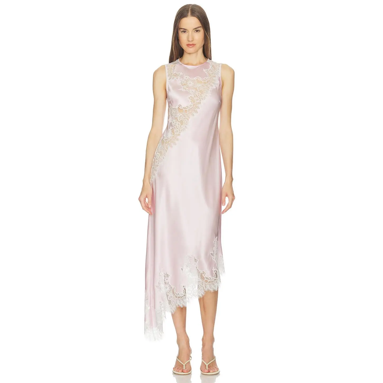SRG Ellis Silk Midi Dress in Blush & White