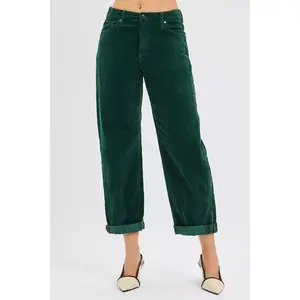 RISEN High Rise Crop Barrel Cordurory Pants