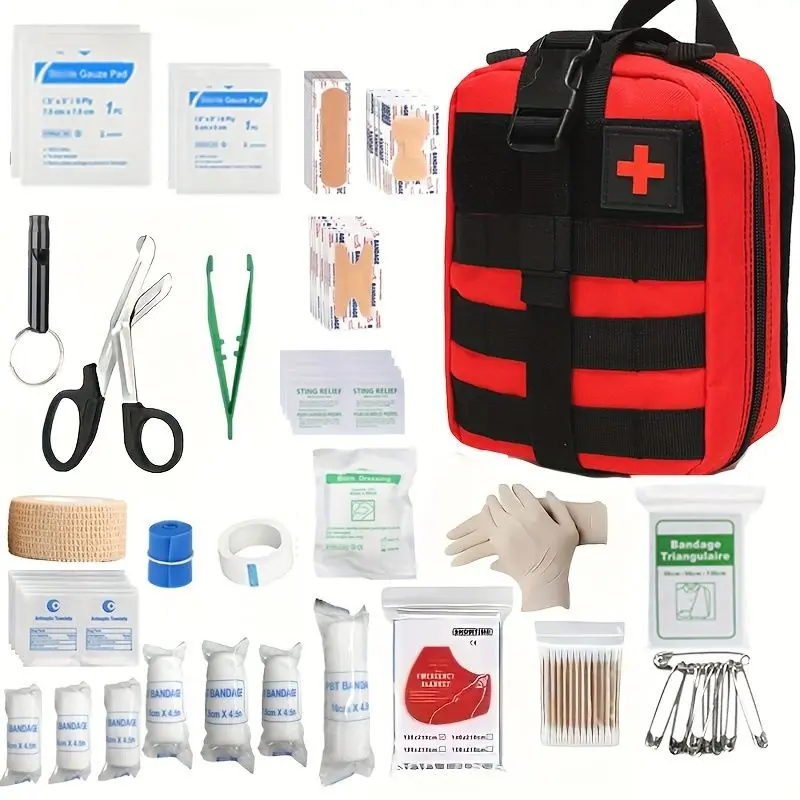 205pcs First Aid Kit Emergency Medical Bag - Complete Survival Kit with Adhesive Bandages Gauze Scissors Tweezers Ice Pack Sterile Supplies for Home Car Outdoor Travel Hiking Camping Sports Workplace