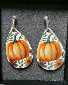 Golden Bloom Teardrop Earrings Pumpkin Florals MDF Wood Sublimation Eco Friendly Autumnal Accessory for Women Unisex