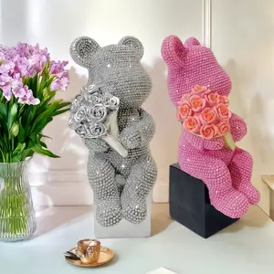 Resin Craft Bear Figurine, Valentine Gift for Girlfriend, Home Decor Ornament, Elegant Design, Perfect for Living Room Decoration, Ornaments Statues