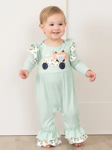 Mint Floral Piggy & Pumpkins Truck Ruffle Romper