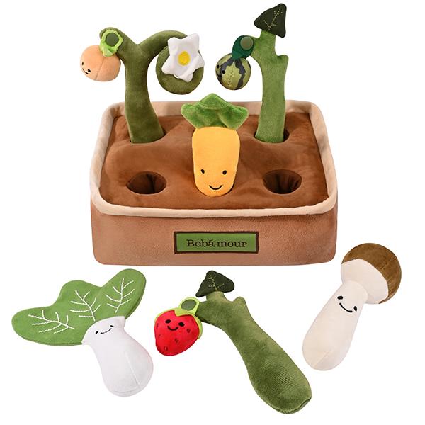 【Bebamour】 Vegetable Pull & Play Plush Toy, Montessori Sensory Toy for Babies 0-12 Months, Soft Stuffed Carrot Set, Perfect Newborn Gift & Baby Shower Present