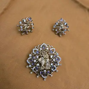 Radha Krishna Pendent. Chain and Earrings set for women