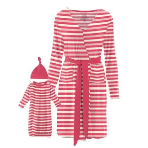 Women's Bamboo Maternity/Nursing Robe & Layette Gown Set - Hopscotch Stripe