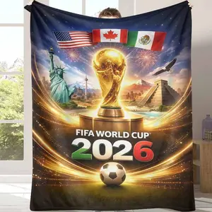 FIFA World Cup 2026 Flannel Blanket Trophy and Flags Print Soft Warm Lightweight Cozy for Sofa Bedroom Living Room Travel Gift Celebration