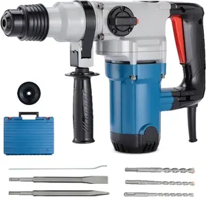 1-1/8 Inch SDS-Plus Rotary Hammer Drill with Safety Clutch, 9.2 Amp Heavy Duty Corded Demolition Hammer for Concrete, 3.6 Joules, Including 3 Drill Bits, Flat Chisels and Point Chisels