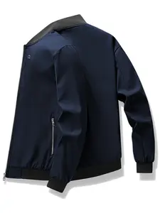 Men's Casual Fashion Jacket, Plain Pattern Fitted Outerwear, Spring & Fall Style, Comfortable Daily Wear, Long Sleeve, No Ca Prop 65 Warning