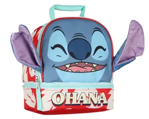 Disney Lilo and Stitch Lunch Box peek-A-Boo 3D Velvet Ears Ohana Dual-Compartment Insulated Lunch Bag 10"