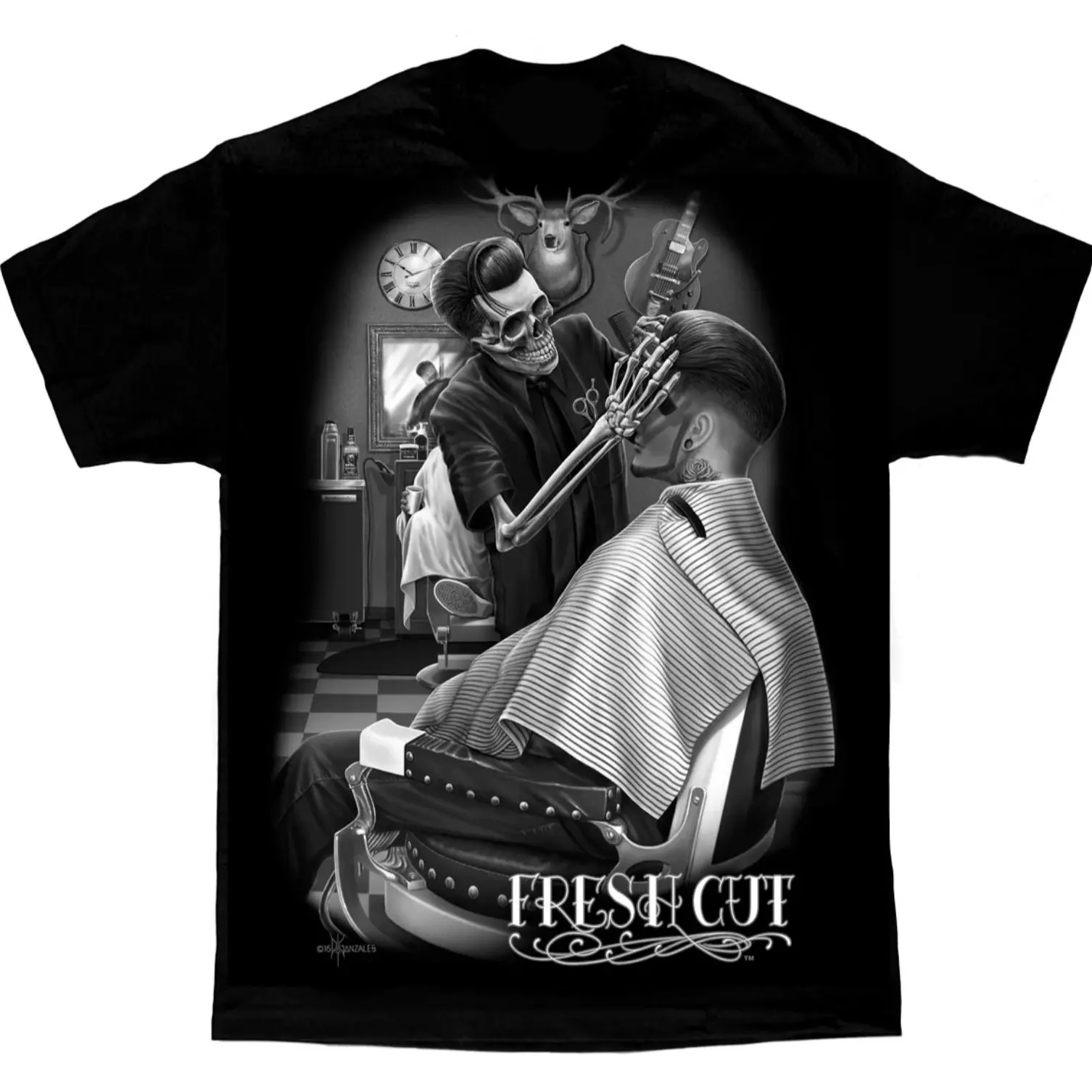 Retro Barbershop Pompadour Graphic Tee For Men, Classic Vintage Pompadour Fade Haircut Print Soft Cotton Crew Neck Short Sleeve Streetwear Outfit
