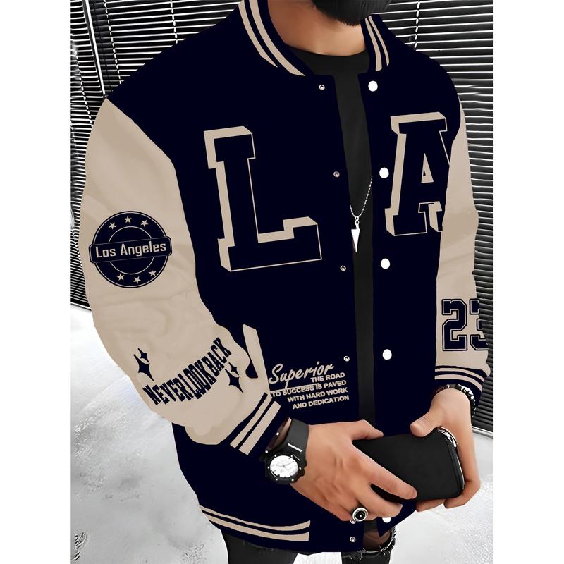 Men's Los Angeles LA Baseball Jacket Red Black with White Lettering SUPERIOR QUALITY Embroidery Lightweight Warm Polyester Varsity Coat Snap Button Closure Machine Washable Hip Hop Rock Style Urban Streetwear Casual Outerwear Comfortable for Daily Wear