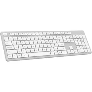 Keyboard, 2.4GHz Full-Sized   Keyboard, Cordless Noiseless Keyboard,12 FN Shortcuts for Windows MacOS Laptop  - White and Grey