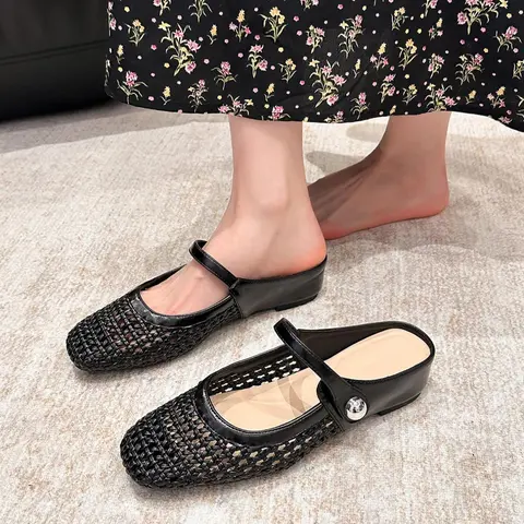 Chic Square Toe PU Leather Women's Shoes, Square Toe Slip on Mules, Casual Plain Design, Rubber Sole, Medium Width, Invisible Heel Lift 4cm, All Seasons