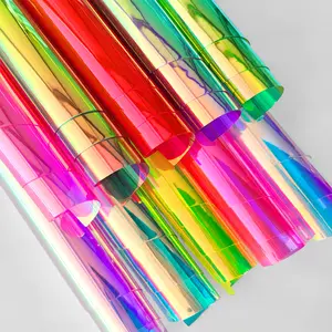 Rainbow vinyl holographic PVC faux leather sheets 7/10PCS 8x12 inch | Very suitable for DIY handmade crafts, earrings, cosmetic bags, keychains, hair bows and other craft projects | In stock at US overseas warehouse
