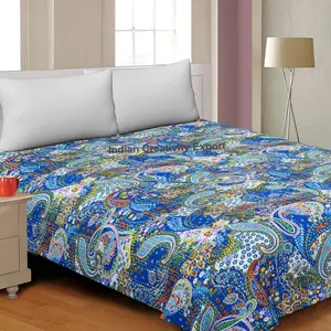 Indian Creative Export Hand Embroidered Kantha Quilt Set in Paisley Design for Twin Queen and King Sizes Cooling Traditional Craftsmanship