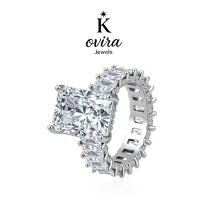 Kovira S925 Sterling Silver Women's Diamond Cut Ring - 6ct Radiant Cut 5A Cubic Zirconia, Classic Silver, Elegant Design, Self Care, Wedding, Everyday Gift