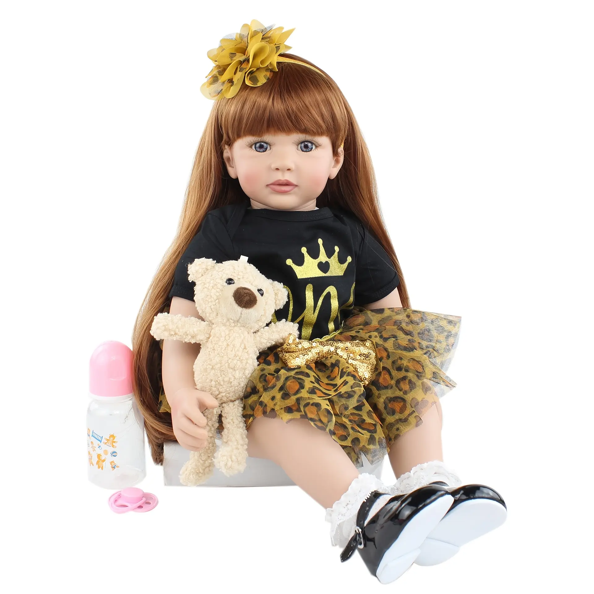 24 Inch 60 Cm Reborn Baby Dolls Newborn Baby Toddler Blonde Long Hair Princess Girl Doll Handmade Newborn Baby Doll Toys For Kids Birthday Holiday Gift(Little Bear In)
