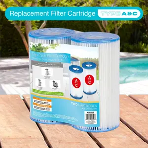 Type A Pool Filter Cartridge for Krystal Clear Pump - Easy-to-Clean Dacron Paper - Efficient Filtration - HydroAeration Technology - Two Pack