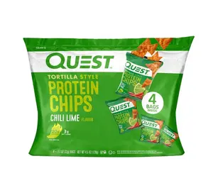 Quest Tortilla Style Protein Chips, Chili Lime Flavor, 1.1oz - 4 Count Bags, Crunchy Snack with 20g Protein & 3g Net Carbs
