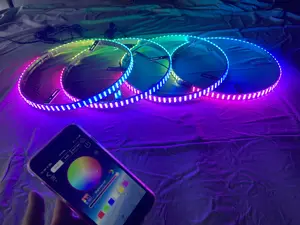 Bluetooth + Remote Control Triple Row Three Rolls Treble LEDs 4PCS 15.5" Wheel Rim Lights for Car Truck SUV Pickup Dream Color Chasing Series Tire Rings Lights Brake Rotors