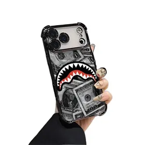 Cell Phone Case for IP 17/16/15/14/13/12/11 Pro/Plus/Max - Cool Shark & Floral Pattern Design, Four-corner Shockproof Drop Protection, Flexible Soft Transparent Cover