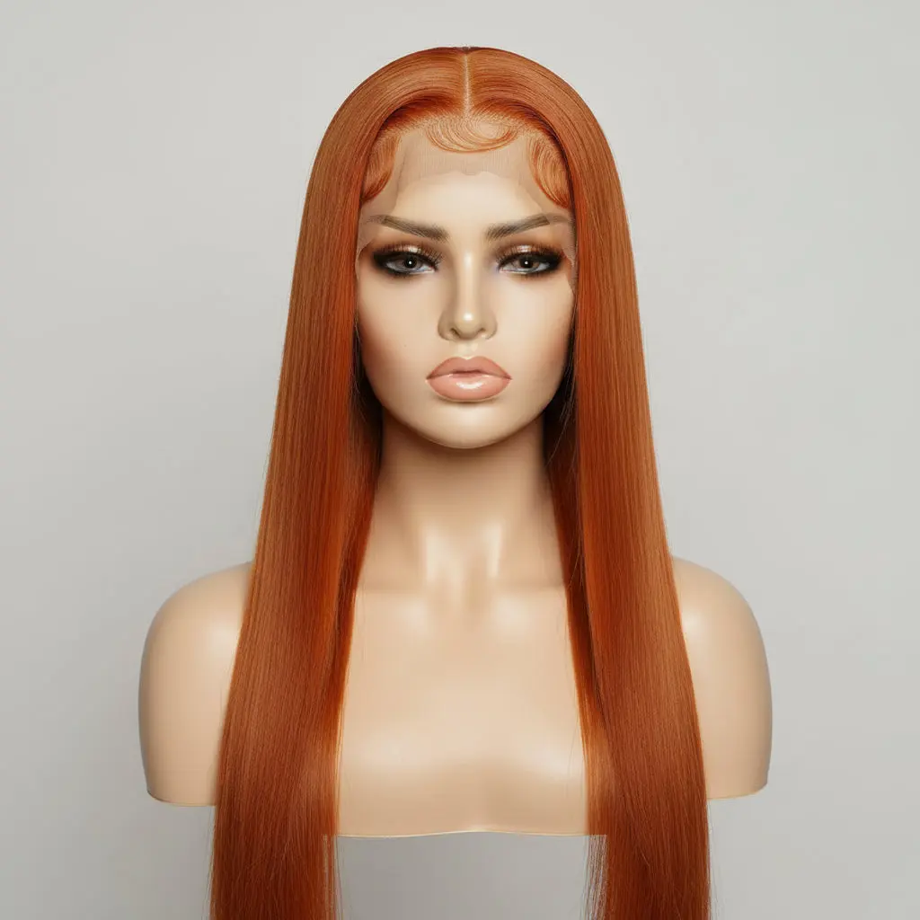 Human Hair Lace Front Wig, Ginger Orange Color, 18 Inch