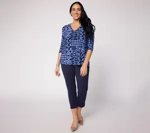 Attitudes by Renee Regular Printed Top and Solid Pant Knit Set