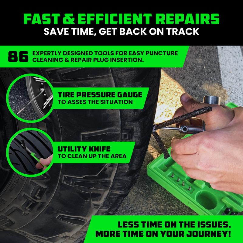 Rhino USA Tire Repair Kit (86-Piece) Professional Heavy Duty Tire Plug Kit to Fix Punctures & Patch Flats with Ease - Ultimate Tubeless Tire Repair Tools for Car, Motorcycle, ATV, UTV, RV and Trailer